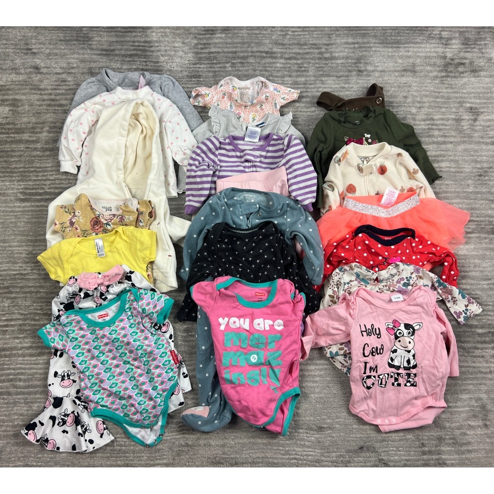 Lot of 21 Baby Girls 3-6M Carters Old Navy Clothing Sleepers Bodysuits Multi Set